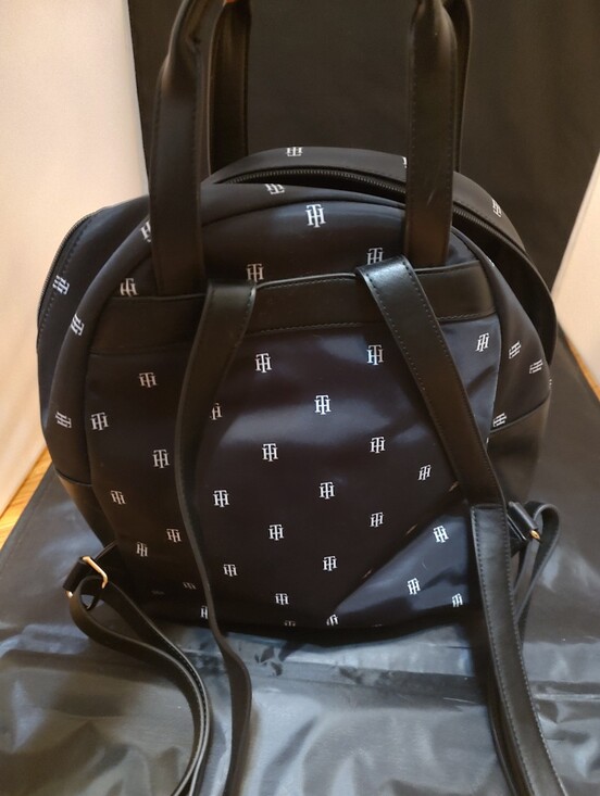 Tommy Hilfiger Black Monogram Logo Backpack Tote